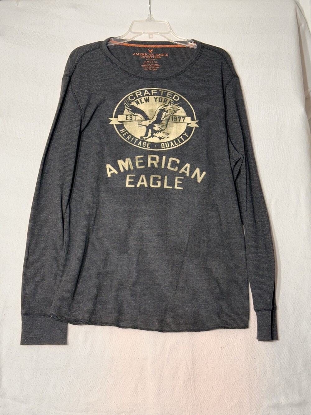 American Eagle Long Sleeve Classic Fit Gray Thermal Pullover Shirt Men's XXL